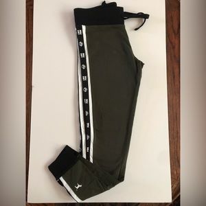PINK, olive green leggings, size small